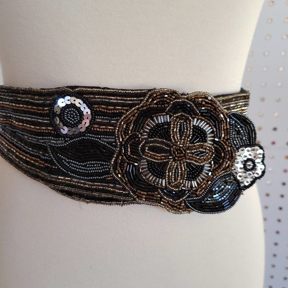 Vintage 80s Beaded Statement Belt Milor Black - Picture 4 of 10